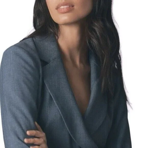 ANTHROPOLOGIE Long Sleeve V Neck Blazer Mini Dress Navy Size 16 NEW